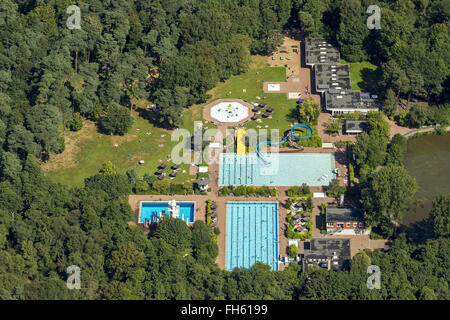 Luftaufnahme, Waldschwimmbad, Planschbecken, Hilden, Rheinland, Nord Rhein Westfalen, Deutschland, Europa, Luftaufnahme, Vögel-Augen-Blick, Stockfoto