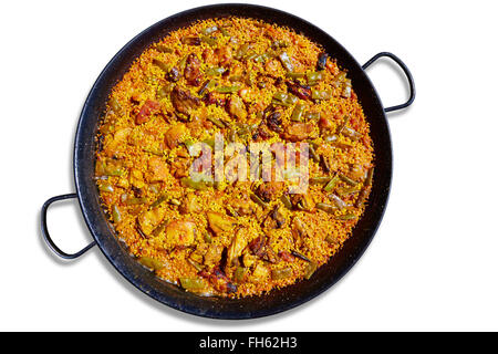 Paella aus Spanien Reis Rezept vom Mittelmeer Stockfoto