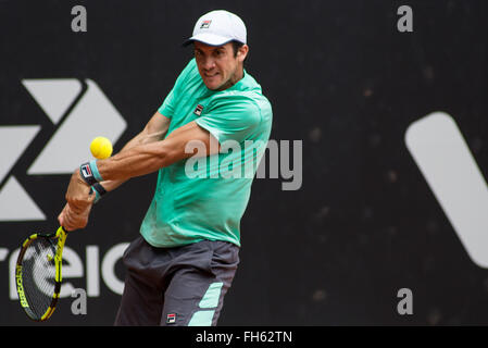 São Paulo, São Paulo, Brasilien. 23. Februar 2016. Facundo Bagnnis während Spiels Brasil Open 2016 Tennisturnier in Sao Paulo, Brasilien. Bildnachweis: Alexandre Moreira/ZUMA Draht/Alamy Live-Nachrichten Stockfoto