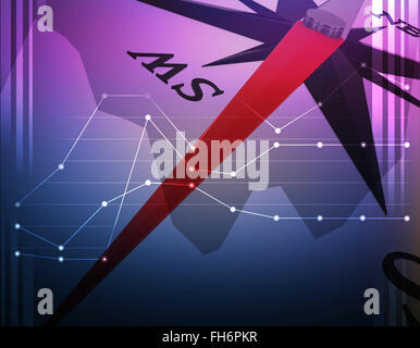 Abstrakte Darstellung mit Closeup Kompass und Grafiken Stockfoto