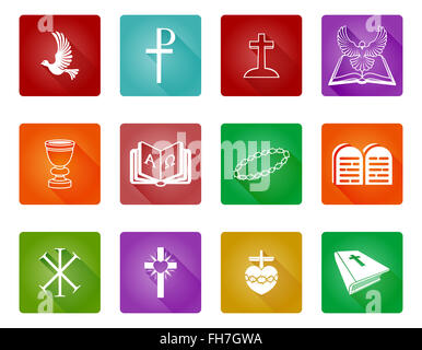 Eine Reihe von christlichen religiösen Symbole und Symbole wie Alpha und Omega Bibel Stockfoto