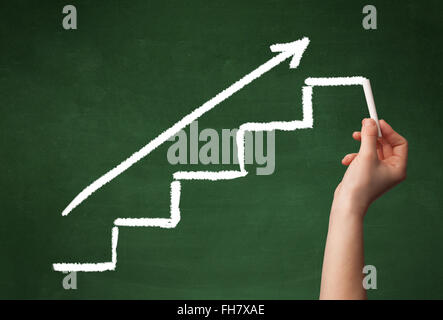 Hand-Zeichnung-Schritte auf Tafel Stockfoto