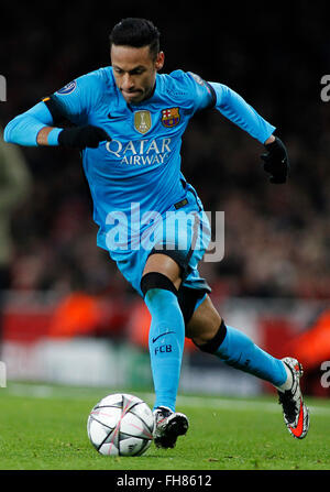 London, UK. 23. Februar 2016. Neymar von Barcelona in der Champions League Spiel zwischen Arsenal und Barcelona The Emirates Stadium am 23. Februar 2016 in London, Vereinigtes Königreich. Bildnachweis: Mitchell Gunn/ESPA/Alamy Live-Nachrichten Stockfoto