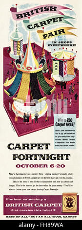 Original Vintage Anzeige aus der 1950er Jahre. Anzeige vom 1956 Werbung britische Teppich zwei Wochen. Stockfoto