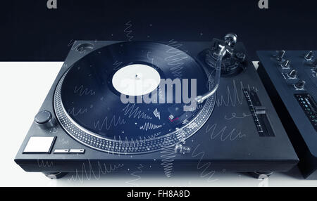 Plattenspieler Musik mit Hand gezeichnet Fadenkreuz Stockfoto