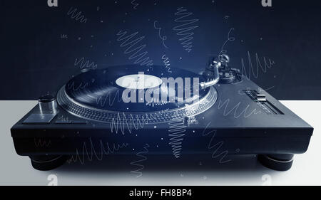 Plattenspieler Musik mit Hand gezeichnet Fadenkreuz Stockfoto