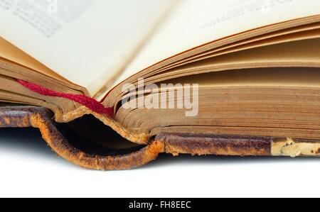 Altes öffnen Buch Closeup, flachen DOF Stockfoto