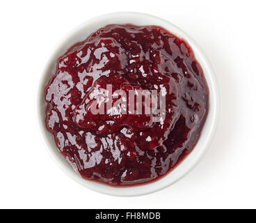 Sommer Beeren Marmelade Marmelade in Runde Schale isoliert auf weißem Hintergrund, Ansicht von oben Stockfoto