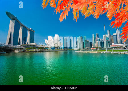 Skyline von Singapur im Weitwinkel. Stockfoto