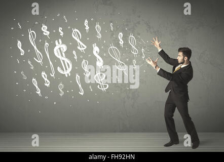 Junge Geschäftsleute mit handgezeichneten Dollarzeichen Stockfoto