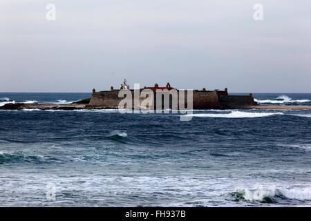 Forte da Insua Burg auf kleiner Insel in Praia de Moledo, in der Nähe von Caminha, Minho Provinz, Nord-Portugal Stockfoto