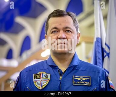 Star City, Russland. 24. Februar 2016. Internationale Raumstation ISS-Expedition 47 prime Team Mitglied russische Kosmonaut Oleg Skripochka während der Sojus Qualifikation Prüfungen auf der Gagarin-Kosmonautentrainingszentrum 24. Februar 2016 in Star City, Russland. Stockfoto