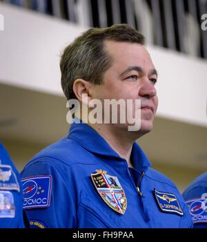 Star City, Russland. 24. Februar 2016. Internationale Raumstation ISS-Expedition 47 prime Team Mitglied russische Kosmonaut Oleg Skripochka während der Sojus Qualifikation Prüfungen auf der Gagarin-Kosmonautentrainingszentrum 24. Februar 2016 in Star City, Russland. Stockfoto