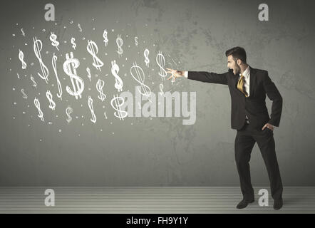 Junge Geschäftsleute mit handgezeichneten Dollarzeichen Stockfoto