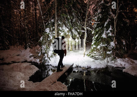 Nachts wandern in Nuuksio Nationalpark, Espoo, Finnland, Europa, EU Stockfoto