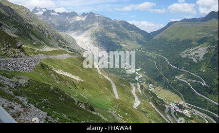 Furkapass-Grimselpass Schweiz Rhonegletscher Stockfoto