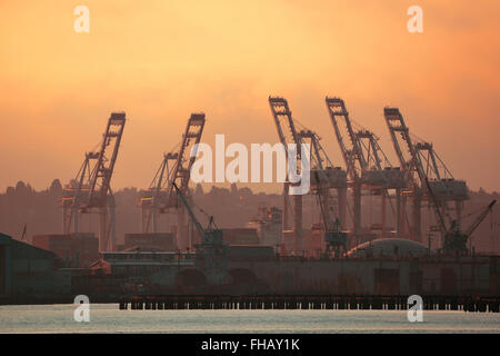 SEATTLE, WA - AUG 14: Kran Turm am Meer Port am 14. August 2015 in Seattle. Seattle ist die größte Stadt im Bundesstaat Washington und dem pazifischen Nordwesten Nordamerikas Stockfoto