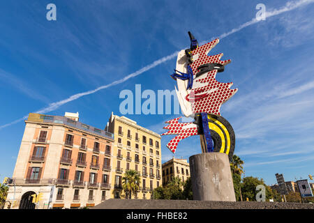 El Cap de Barcelona ist eine surrealistische Skulptur in Barcelona, Katalonien, Spanien. Stockfoto