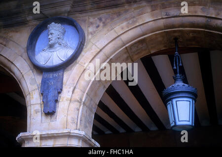 Plaza Mayor,(Main Square), Detail eines Medaillons, Salamanca, Spanien Stockfoto