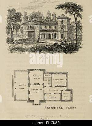 Ferienhaus Villa- oder eine Reihe von Entwürfen für Ferienhäuser und Ferienhaus Villen und ihren Gärten und Anlagen. Angepasst nach Nordamerika (1847) Stockfoto