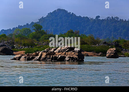 Kambodscha ist aus dem MEKONG-Fluss in 4 tausend Inseln (Si Phan Don) - Süd, LAOS gesehen. Stockfoto