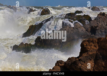 KHONE PHAPENG Wasserfall in den 4 tausend Inseln (Si Phan Don) Gebiet des MEKONG-Flusses - Süd, LAOS Stockfoto