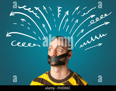 Junger Mann mit verklebten Mund Stockfoto