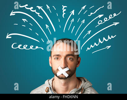 Junger Mann mit verklebten Mund Stockfoto