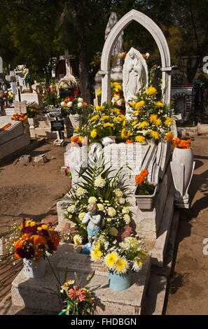 Gräber sind bedeckt mit FRISCHBLUMEN lieben Willkommen zurück auf die Erde beim DAY OF THE DEAD - SAN MIGUEL DE ALLENDE, MEXIC Stockfoto