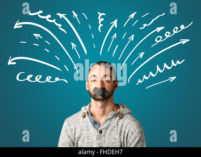 Junger Mann mit verklebten Mund Stockfoto