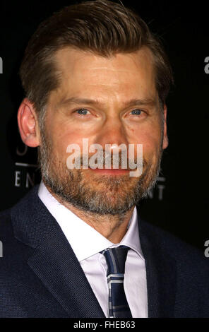 New York, USA. 24. Februar 2016. Schauspieler NIKOLAJ COSTER-WALDAU besucht die New Yorker Premiere von "Götter von Ägypten" im AMC Loews Lincoln 13 statt. Bildnachweis: Nancy Kaszerman/ZUMA Draht/Alamy Live-Nachrichten Stockfoto