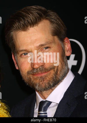 New York, USA. 24. Februar 2016. Schauspieler NIKOLAJ COSTER-WALDAU besucht die New Yorker Premiere von "Götter von Ägypten" im AMC Loews Lincoln 13 statt. Bildnachweis: Nancy Kaszerman/ZUMA Draht/Alamy Live-Nachrichten Stockfoto