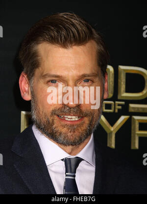 New York, USA. 24. Februar 2016. Schauspieler NIKOLAJ COSTER-WALDAU besucht die New Yorker Premiere von "Götter von Ägypten" im AMC Loews Lincoln 13 statt. Bildnachweis: Nancy Kaszerman/ZUMA Draht/Alamy Live-Nachrichten Stockfoto