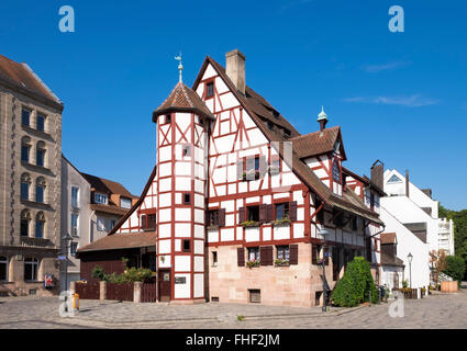 Historisches Fachwerkhaus in Kleinweidenmühle, Nürnberg, Mittelfranken, Franken, Bayern, Deutschland Stockfoto