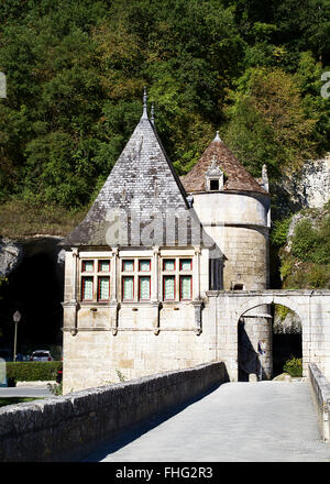 Brücke über den Fluss Dronne in Brantome Stockfoto