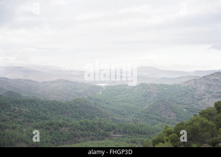 Zeigen Sie in der Nähe der Embalse de Tajo De La Encantada, Provinz Malaga, Andalusien, Spanien an. Stockfoto
