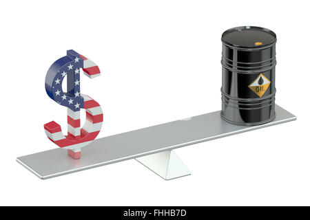 Barrel Erdöl und Dollar auf Wippe Stockfoto