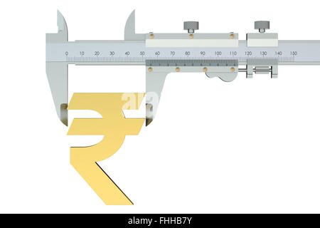 Rupie-Symbol mit Vernier Bremssattel isoliert auf weißem Hintergrund Stockfoto