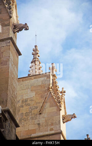 Mallorca, Mallorca, Balearen, Spanien, Europa: spiers und Wasserspeiern auf die Kathedrale La Seu in Palma, einem gotischen Römisch-katholische Kirche Stockfoto