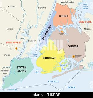 New York Bezirken Karte - NYC administrativen Abteilungen und Bezirke