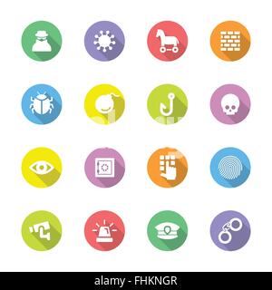 [EPS10] Symbolsatz bunte flache 7 auf Kreis mit langen Schatten für Web-Design, User-Interface (UI), Infografik und mobile apps Stock Vektor