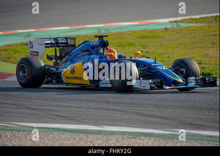 Montmelo, Spanien. 25. Februar 2016. Fahrer Felipe Nasr.  Sauber F1 Team. Formel 1 Testtage am Circuit de Catalunya. Montmelo, Spanien. 25. Februar 2016 Credit: Miguel Aguirre Sánchez/Alamy Live-Nachrichten Stockfoto