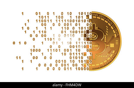 Bitcoin auf Computer stellen auseinander zu fallen. 3D Modell. Stockfoto