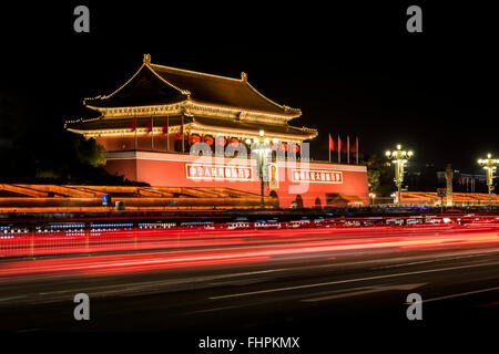 Nachtaufnahme des Tiananmen Tower, Beijing Stockfoto