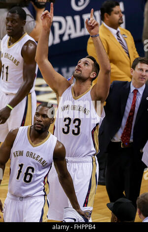 New Orleans, LA, USA. 25. Februar 2016. New Orleans Pelikane weiterleiten Ryan Anderson (33) bei einem NBA-Basketball-Spiel zwischen den Oklahoma City Thunder und die New Orleans Pelikane im Smoothie King Center in New Orleans, Louisiana Stephen Lew/CSM/Alamy Live-Nachrichten Stockfoto