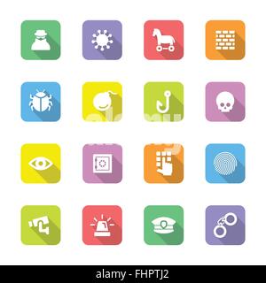 [EPS10] Symbolsatz bunte flache 7 auf Rechteck mit abgerundeten Ecken mit langen Schatten für Web-Design, UI, Infografik und apps Stock Vektor
