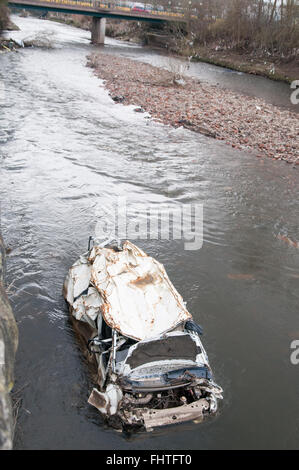 Hochwasserschäden in Radcliffe, Manchester. Zerstörung und Beschädigung durch den Weihnachtstag Überschwemmungen im Jahr 2016 Stockfoto