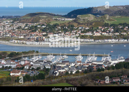 Conwy Marina mit der Stadt Deganwy auf der gegenüberliegenden Seite des Flusses Conway. Stockfoto