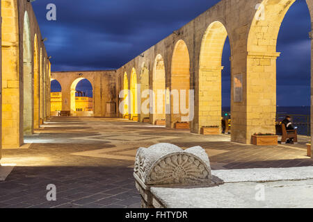 Abend im Upper Barrakka Gardens, Valletta, Malta. Stockfoto
