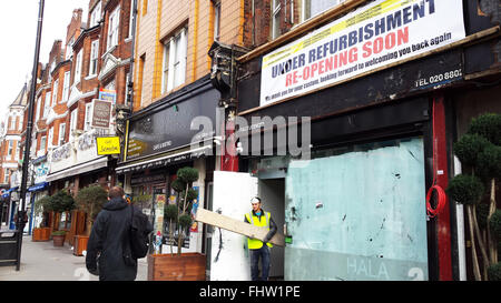 London, UK 26. Februar 2016 - Work In Progress neue Restaurants in Green Lanes, Harringey, Nord-London. Stockfoto
